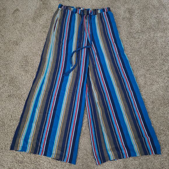 Anthropologie Striped Blue Palazzo Pants Size S Wide Leg Boho Resort Cottagecore - Picture 2 of 10